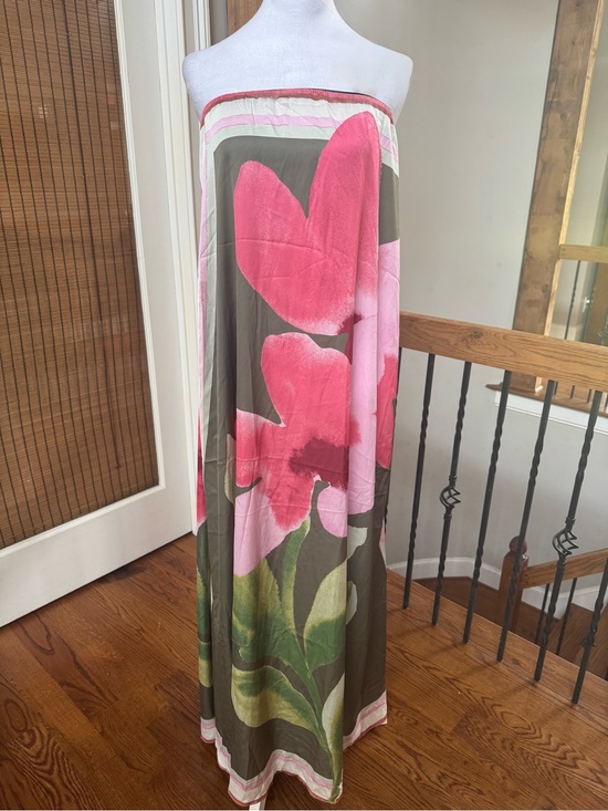 Amazon Dresses & Skirts - Amazon Strapless Floral Maxi Dress in Watercolor Pink and Olive Green
